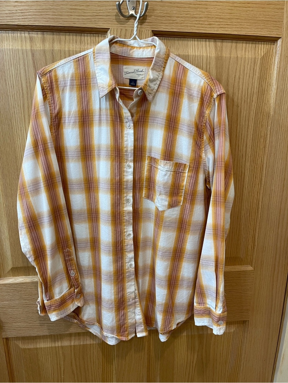 Universal Thread Orange, gold and White Plaid Button-Down Shirt